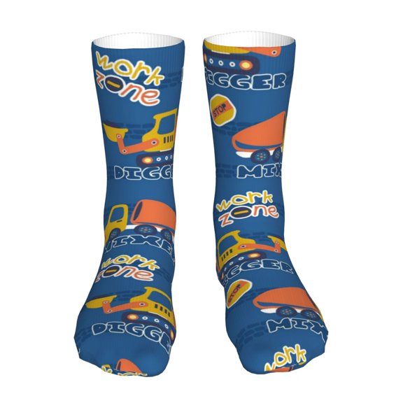 Xecao Construction Vehicles Print Fashion No Heel Casual Crew Socks Cushioned Breathable for Men Women - Moisture wicking,Not easy to fade Suitable for daily