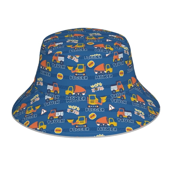 Xecao Construction Vehicles Print Men and Women Night Reflective Hat Runner Cap Visor Bucket Hat Boonie Cap