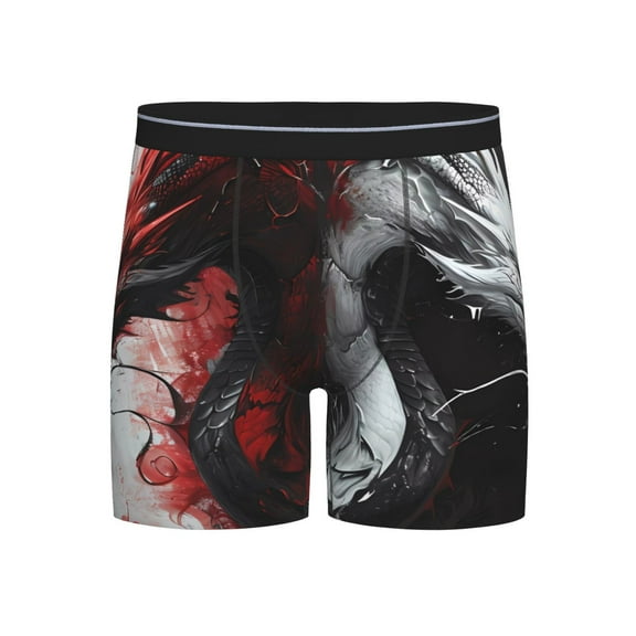 Xecao Cool Black And White Dragon Print Boxer Briefs for Men's Stretch Moisture-Wicking Underwear, Mid-Rise Classics breathable fabric