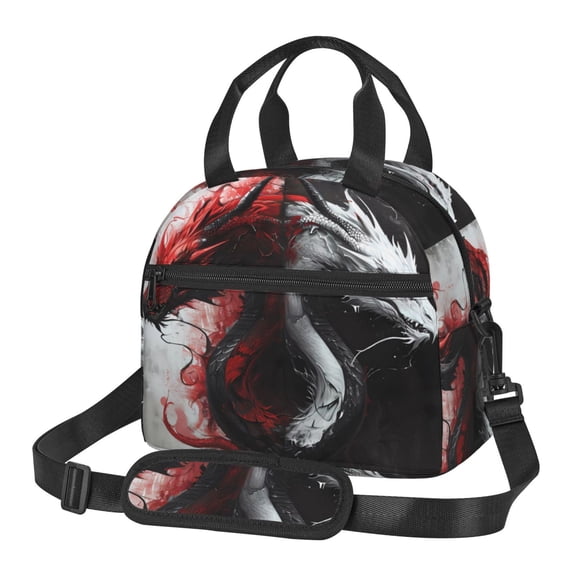 Xecao Cool Black And White Dragon Print Insulated Lunch Box, Lunch Cags Lunch Bag Featuring An Adjustable Shoulder Strap