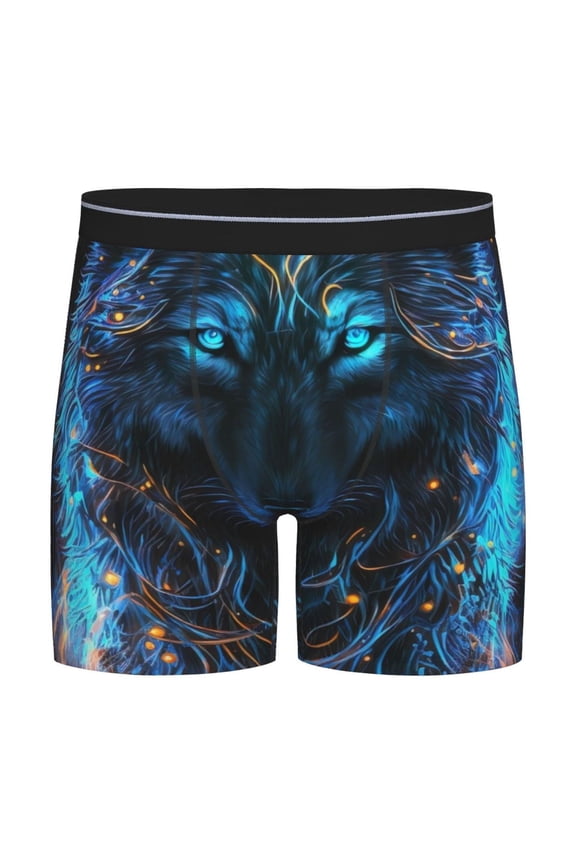 Cool Blue Light Wolf Print Boxer Briefs for Men's Stretch Moisture-Wicking Underwear, Mid-Rise Classics breathable fabric