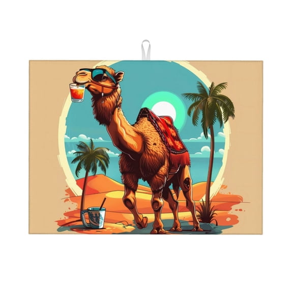 Xecao Cool Camel Oasis Vibes Patten Drying Mat,Dish Drying Mats for Kitchen Counter,Super Absorbent Dish Drying Pads 1824 Inch