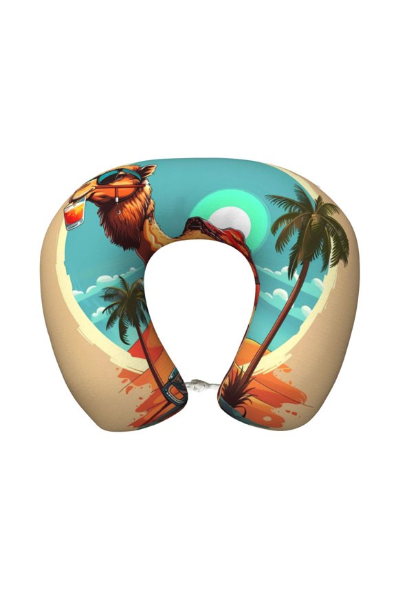 Cool Camel Oasis Vibes Print Memory Foam Cervical Neck Pillow Versatile U-Shaped Pillows for Home,Office,Camping,Travelling,Soft Washable Cover