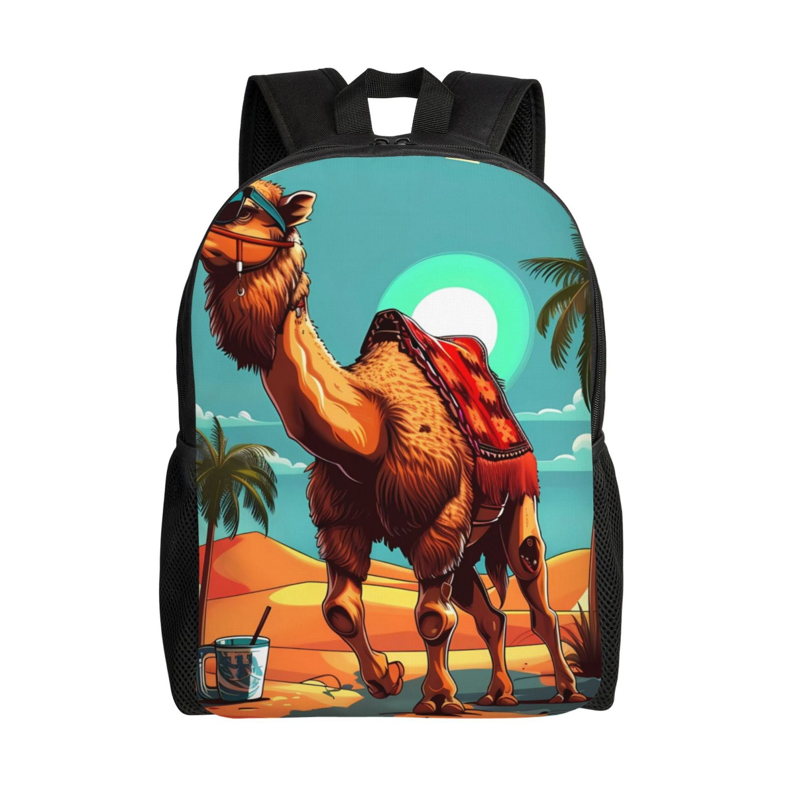 Xecao Cool Camel Oasis Vibes Print School Backpack with Laptop Compartment Small Travel Laptop Backpack for Women Men Waterproof College Backpack Simple School Bag