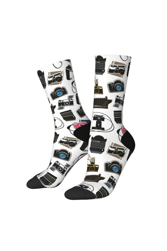 Cool Camera Pattern Sport Socks for Women and Men Crew Socks Sporty Calf Socks Casual Socks