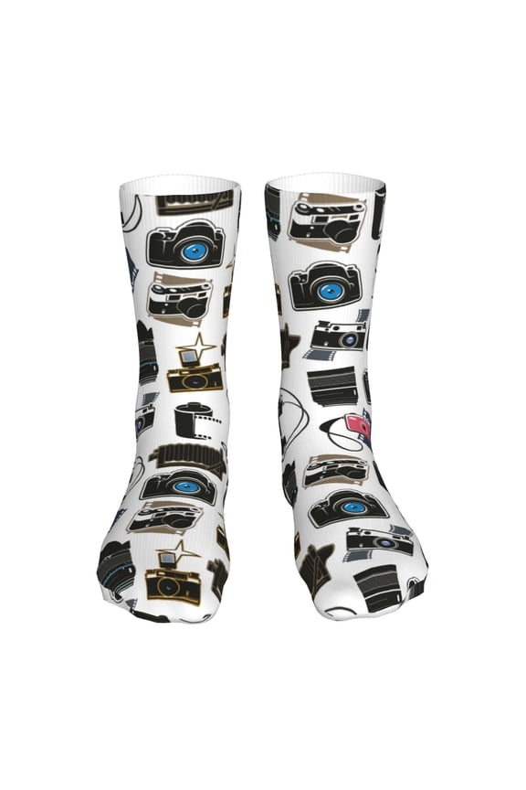 Cool Camera Print Fashion No Heel Casual Crew Socks Cushioned Breathable for Men Women - Moisture wicking,Not easy to fade Suitable for daily