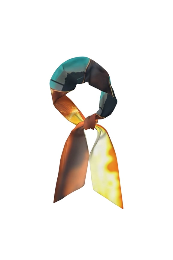 Cool Cat Driving Sunset Pattern Large Satin Head Scarf - Satin Hair Scarves Silk Bandana Scarf Headscarf Silk Feeling Scarf for Women