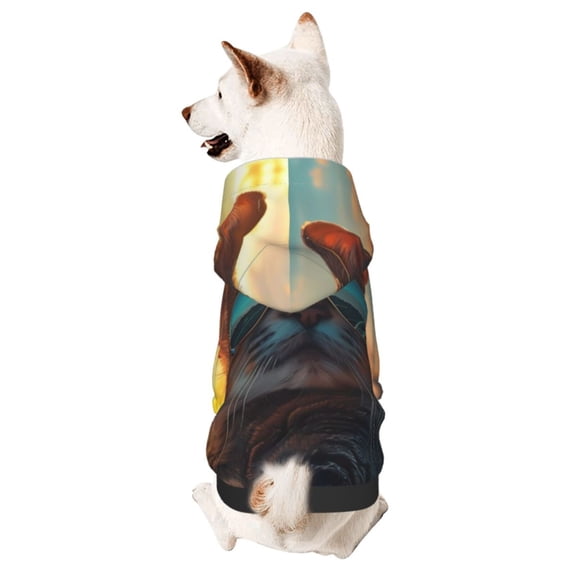 Xecao Cool Cat Driving Sunset Pattern Sweatshirts Winter Pet Dog Hoodie Puppy Coat Dog Sweaters Dog Clothes with Hat Dog Clothes Costume Outfit,Small Pets Wear-XX-Large