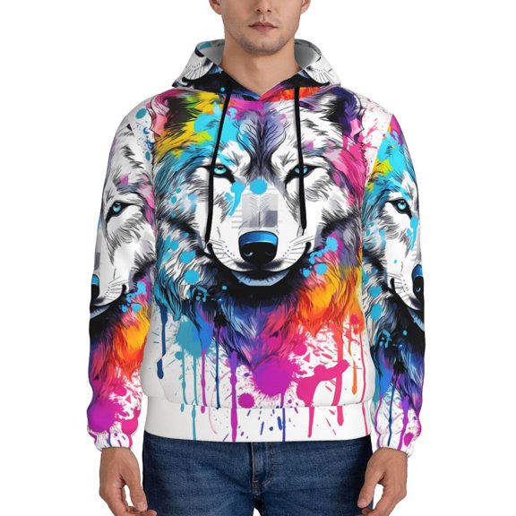 Xecao Cool Colorful Wolf Pattern Men's Adult Pullover Hoodie,Hooded Sweatshirt-Small