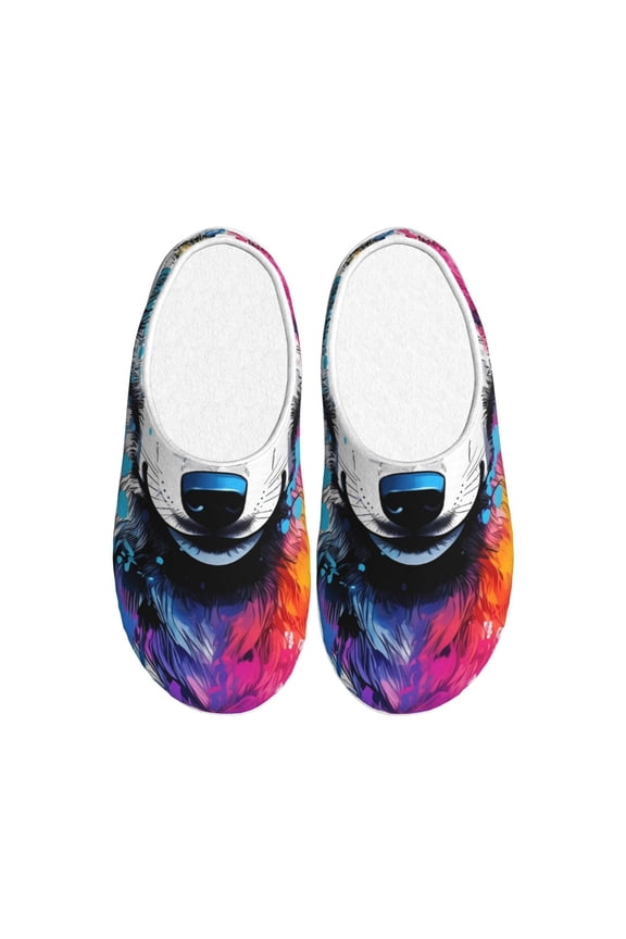 Cool Colorful Wolf Print Cotton Slippers Fuzzy Warm Cozy Slippers Non Slip House Slippers For Indoor Outdoor Cotton Slippers House Slippers-11