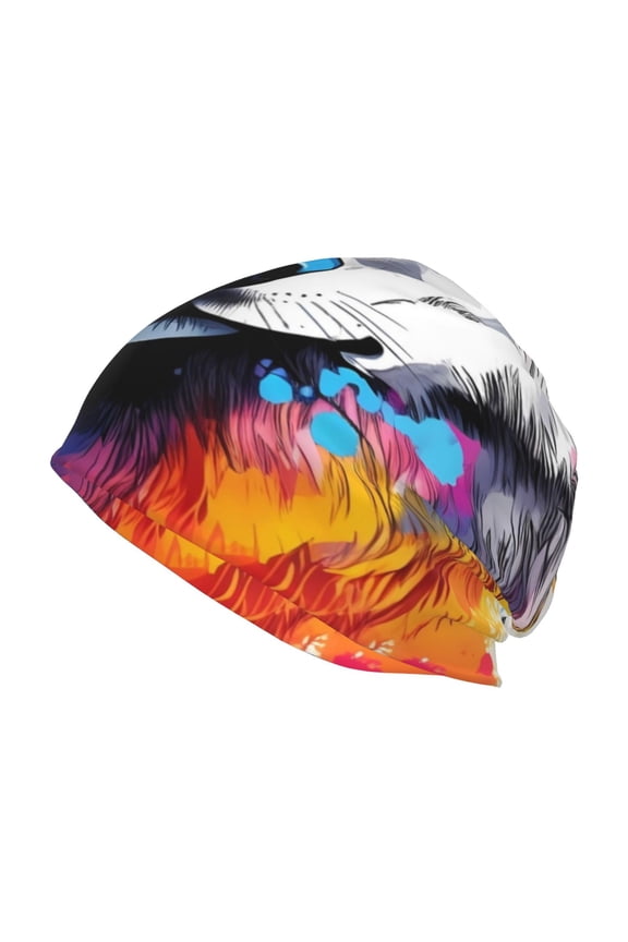 Cool Colorful Wolf Print Knit Hat,Winter Beanie for Men Women, Beanie Soft Warm Ski Stocking Cuffed Cap