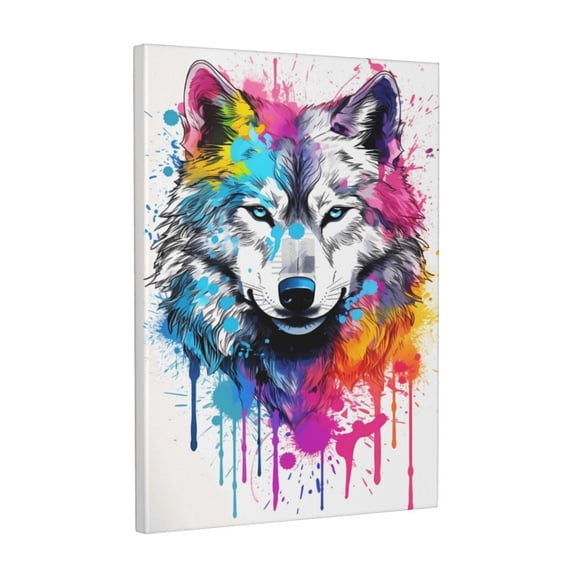Xecao Cool Colorful Wolf for Ready-to-Hang Canvas Art 12x16 Inches - Waterproof HD Print Solid Wood Frame for Gifting,Vertical