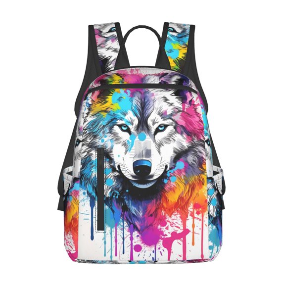 Xecao Cool Colorful Wolf print Backpack For women men Aesthetic Lightweight Travel Daypack Simple Cute Backpack For Bookbag