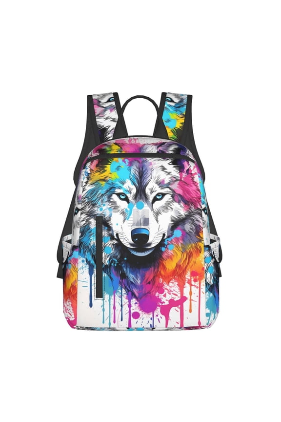 Cool Colorful Wolf print Backpack For women men Aesthetic Lightweight Travel Daypack Simple Cute Backpack For Bookbag