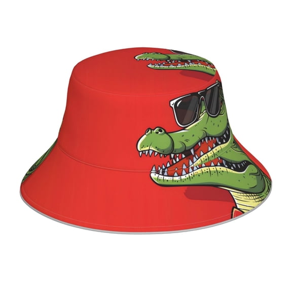 Xecao Cool Crocodile With Sunglasses Print Men and Women Night Reflective Hat Runner Cap Visor Bucket Hat Boonie Cap
