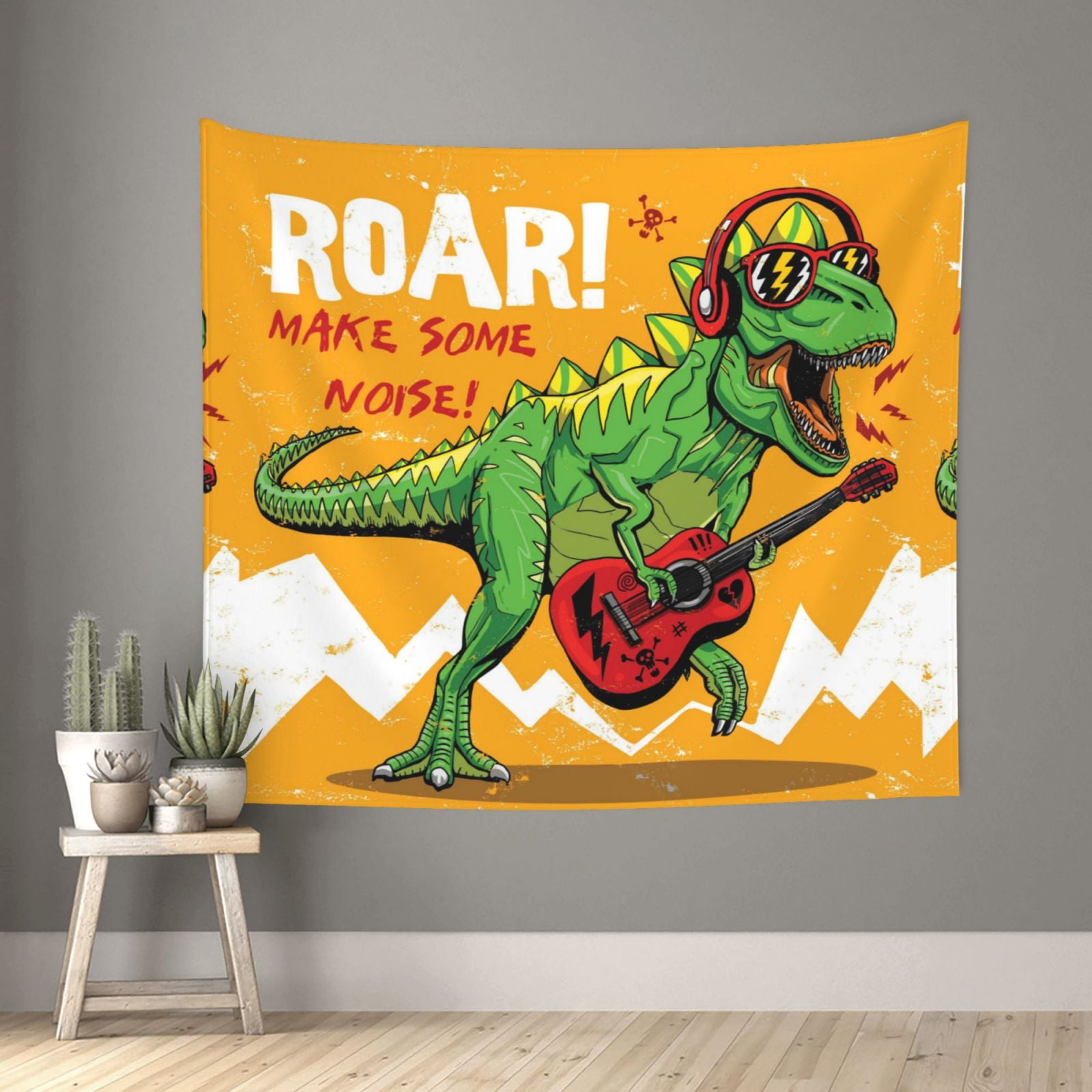 Xecao Cool Dinosaur Playing Guitar patten Tapestry 60x51 Inches Wall Hanging Poster Tapestry for Living Room Bedroom Home Decor