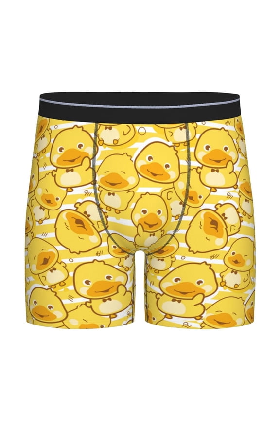 Cool Duck With Yellow Strip Print Boxer Briefs for Men's Stretch Moisture-Wicking Underwear, Mid-Rise Classics breathable fabric