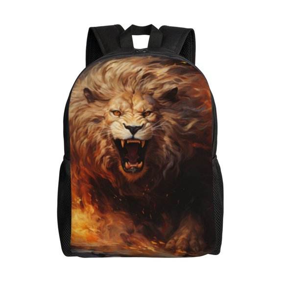 Xecao Cool Fire Lion Print School Backpack with Laptop Compartment Small Travel Laptop Backpack for Women Men Waterproof College Backpack Simple School Bag
