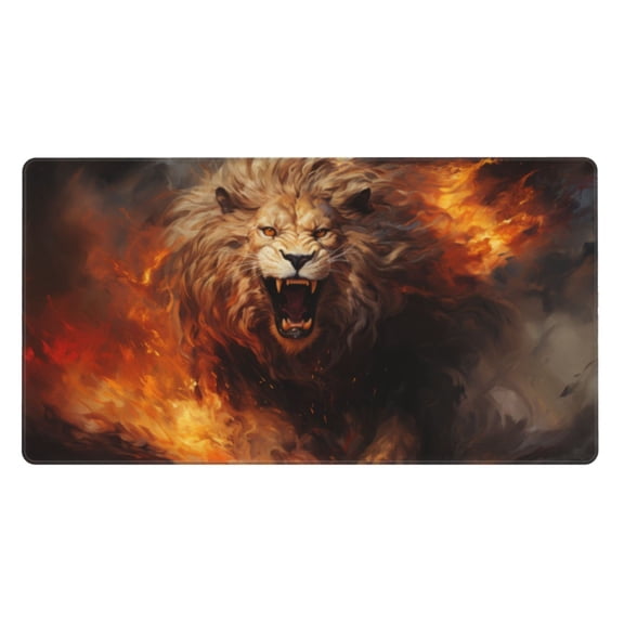 Xecao Cool Fire Lion for Waterproof Mouse Pad - Extended Contour Mouse Mat, Large Gaming Mousepad Laptop Keyboard Mat with Non-Slip Rubber Base