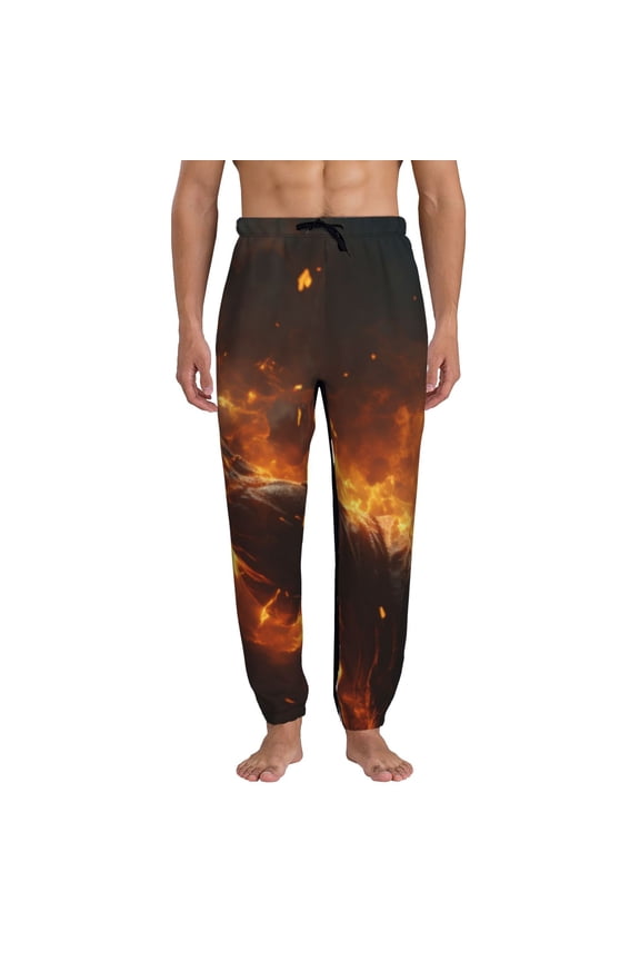 Cool Fire Man Print Active Tech Joggers for Men, Mens Sweatpants Lounge Pants with Pockets-Large