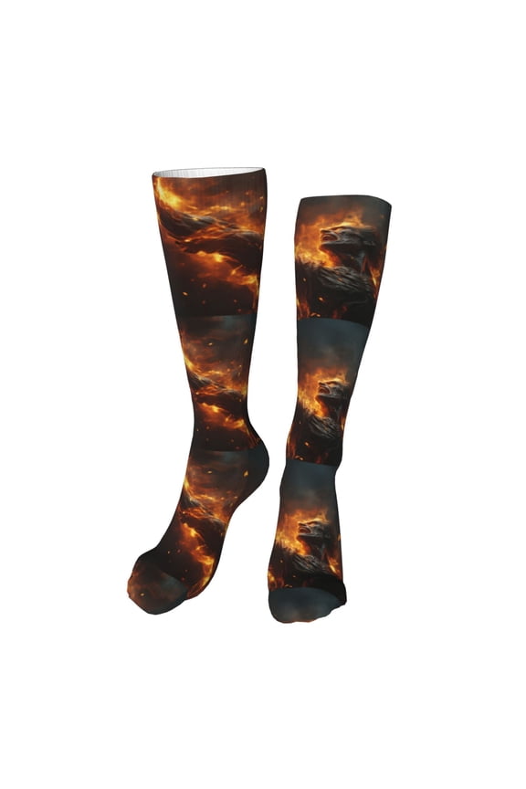 Cool Fire Man Print Calf Socks Seamless Toe, Knee High Long Socks, Sports Socks Trouser Socks for Women and Men-One Size