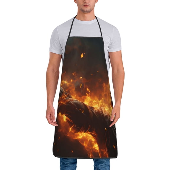 Xecao Cool Fire Man Print Funny BBQ Chef Aprons for Men Women,Adjustable Kitchen Cooking Aprons with Pocket Waterproof Oil Proof No Pilling Fading