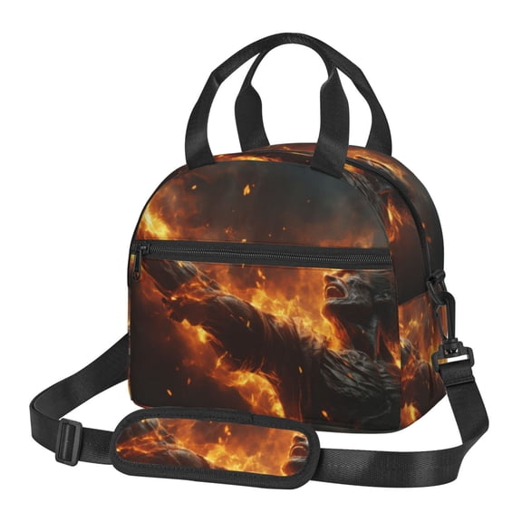 Xecao Cool Fire Man Print Insulated Lunch Box, Lunch Cags Lunch Bag Featuring An Adjustable Shoulder Strap
