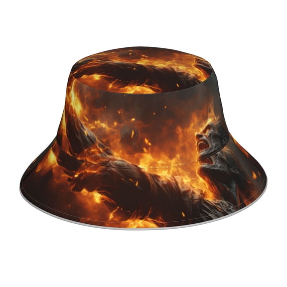 Xecao Cool Fire Man Print Men and Women Night Reflective Hat Runner Cap Visor Bucket Hat Boonie Cap