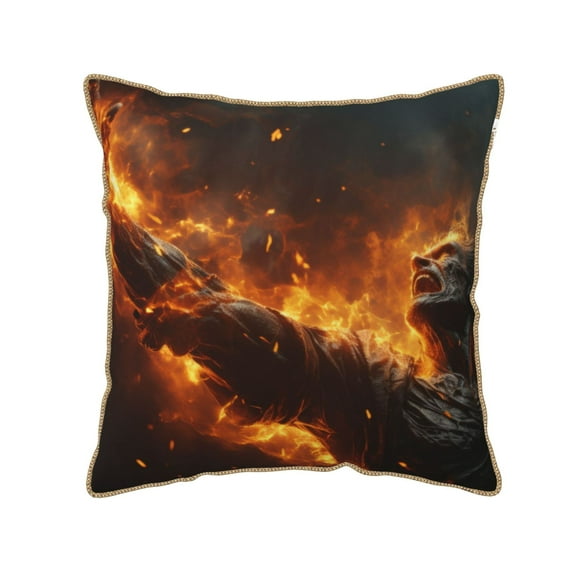 Xecao Cool Fire Man Print Soft Velvet Decorative Throw Pillow Covers, Square Cushion Cases for Bed, Sofa, Living Room, Car, and Indoor Outdoor Use-18"x18"