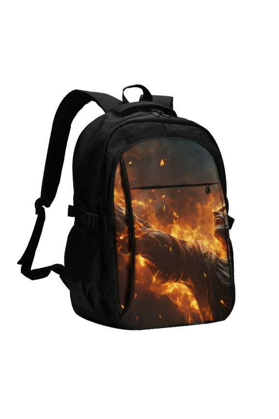 Cool Fire Man for Travel Laptop Backpack, USB-Charging-Enabled, Spacious Business Backpack for Men and Women,College School Computer Bag