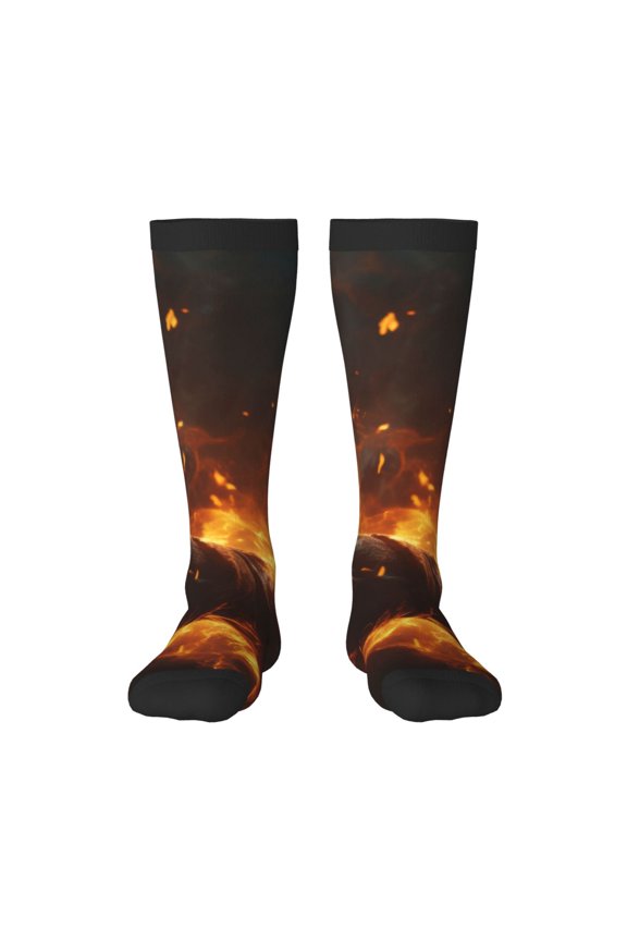 Cool Fire Man print thigh-high socks, crafted for both men and women with a stretchy, high-opaque design perfect for daily wear