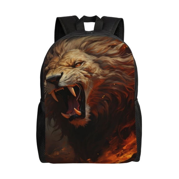 Xecao Cool Flame Lion A Print School Backpack with Laptop Compartment Small Travel Laptop Backpack for Women Men Waterproof College Backpack Simple School Bag