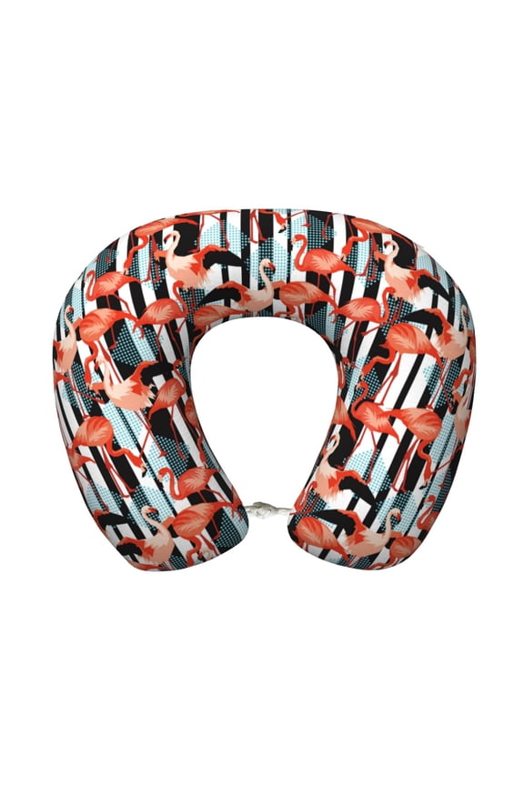 Cool Flamingo Print Memory Foam Cervical Neck Pillow Versatile U-Shaped Pillows for Home,Office,Camping,Travelling,Soft Washable Cover