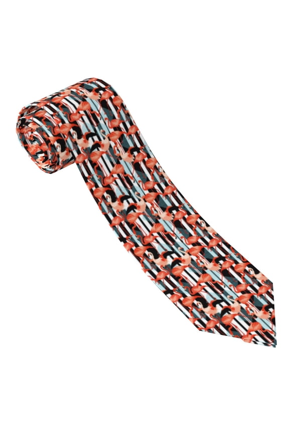Cool Flamingo Print Tie For Men Necktie Woven Jacquard Neck Ties,Classic Men's Tie