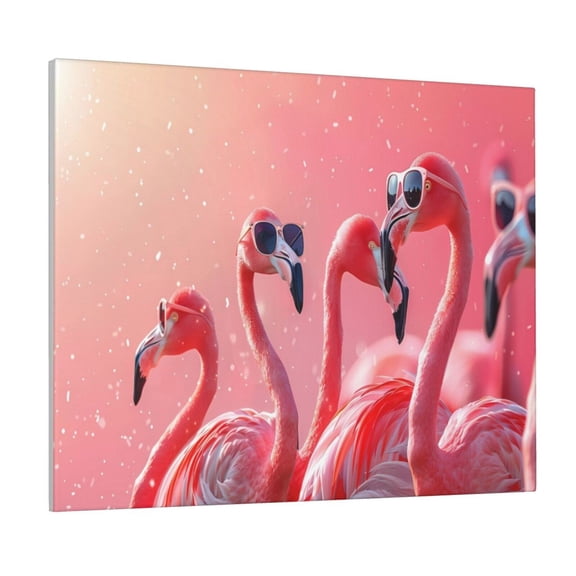 Xecao Cool Flamingos Sunglasses Scene for Waterproof Framed Canvas Art - Modern Home Decor with Real Wood Frame for Gifting and Interior Design,Horizontal