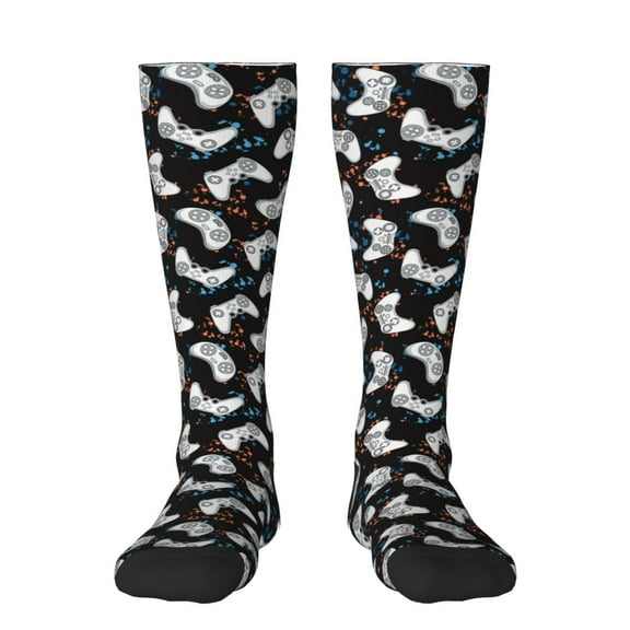 Xecao Cool Gamepad print thigh-high socks, crafted for both men and women with a stretchy, high-opaque design perfect for daily wear