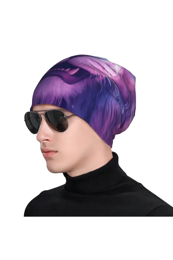 Cool Lion Head Print Beanie Knitted Hat for Men Women, Winter Fashion Knit Cuffed Caps Unisex