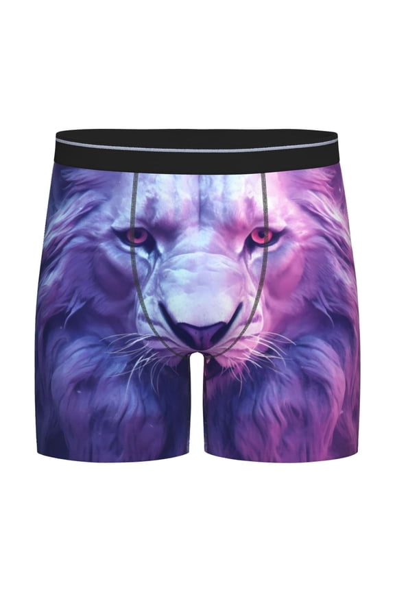 Cool Lion Head Print Boxer Briefs for Men's Stretch Moisture-Wicking Underwear, Mid-Rise Classics breathable fabric