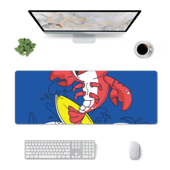 Xecao Cool Lobster Surfing for Mouse Pad - Waterproof Extended Contour Mouse Mat, Large Gaming Mousepad Laptop Keyboard Mat with Non-Slip Rubber Base