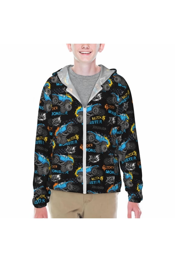 Cool Off-Road Vehicle Print Fishing Shirts for teenager Long Sleeve UV Sun Protection Hoodie with Zipper Outdoor Hiking Shirts-Small