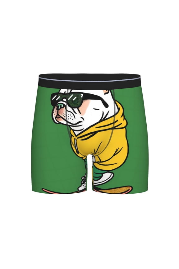 Cool Skateboarding Bulldog Print Boxer Briefs for Men's Stretch Moisture-Wicking Underwear, Mid-Rise Classics breathable fabric
