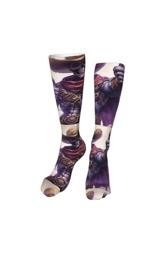 Cool Skull Cowboy Print Calf Socks Seamless Toe, Knee High Long Socks, Sports Socks Trouser Socks for Women and Men-One Size
