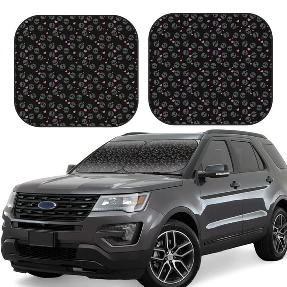 Xecao Cool Skull Love for Foldable Car Sun Shades (2-Pack) offer sun protection with an easy-fold design for convenient windshield shading.