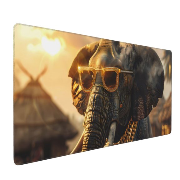 Xecao Cool Sunglasses Elephant Art Print Large Mouse Pad, 16x35.5in Mousepad, Professional Non-Slip Rubber Base Big Mouse Pad, Mouse Pad for Gaming & Office Full Desk Mouse Pad