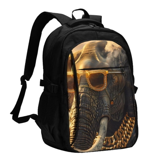 Xecao Cool Sunglasses Elephant Art for Travel Laptop Backpack, USB-Charging-Enabled, Spacious Business Backpack for Men and Women,College School Computer Bag