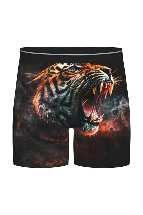Cool Tiger Print Boxer Briefs for Men's Stretch Moisture-Wicking Underwear, Mid-Rise Classics breathable fabric