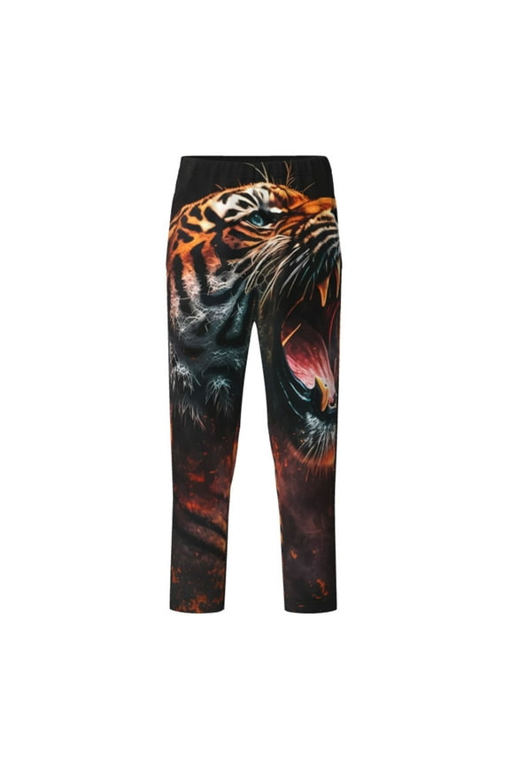 Cool Tiger Print Teenagers' Pajama Pants Long Sleep Pants Soft Elastic Waist Pajama Bottoms Elastic waist with 2 Pockets 5-16 Years-Small