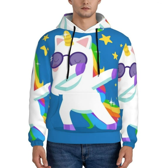 Xecao Cool Unicorn Star Golden Pattern Men's Adult Pullover Hoodie,Hooded Sweatshirt-Large