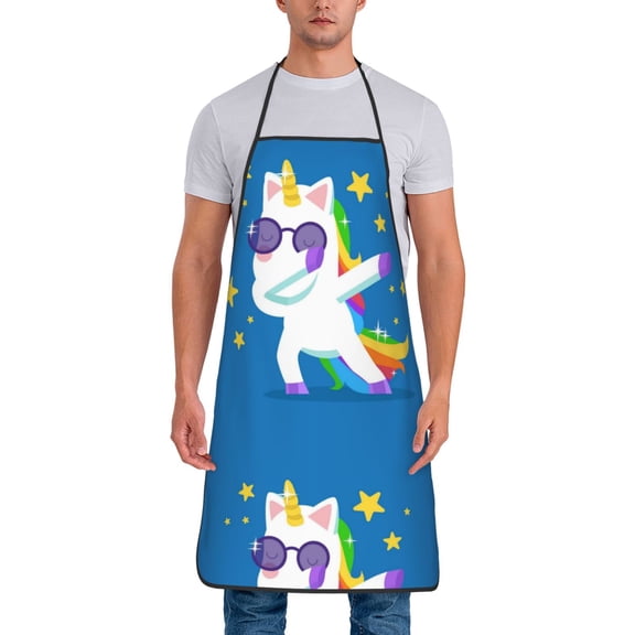 Xecao Cool Unicorn Star Golden Print Funny BBQ Chef Aprons for Men Women,Adjustable Kitchen Cooking Aprons with Pocket Waterproof Oil Proof No Pilling Fading