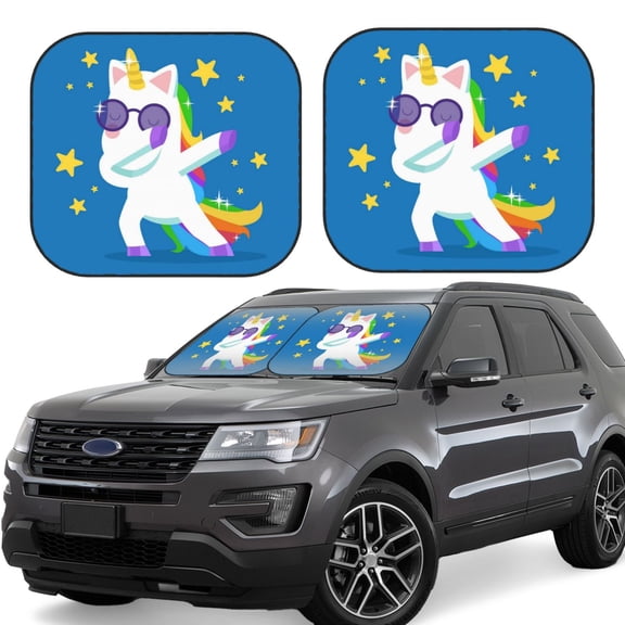Xecao Cool Unicorn Star Golden for Foldable Car Sun Shades (2-Pack) offer sun protection with an easy-fold design for convenient windshield shading.